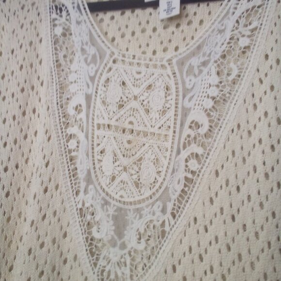 LOGG H&M Sweater S Women Short Sleeve Lace Open Knit Beige - Picture 5 of 16